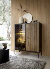 Витрина низкая с подсветкой Perfect Home Сенто / Sento WT104 2-дверная Черный/дуб вотан реальная фотография