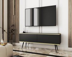 Тумба под телевизор Perfect Home Оро/Oro 2-дверная с черными ножками RTV135 Черный реальная фотография