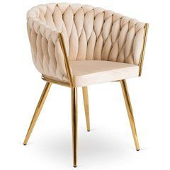 Стілець оксамитовий MEBEL ELITE CAPI Velvet Кремовий / Золотий жива фотографія