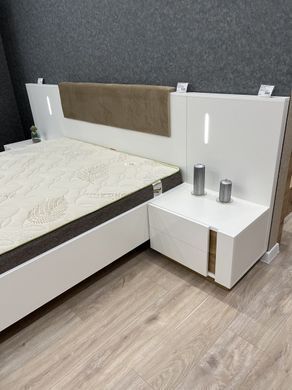 Кровать (каркас) Perfect Home Арко / Arco 160 с мягким изголовьем двуспальная Белый глянец/дуб грандсон реальная фотография