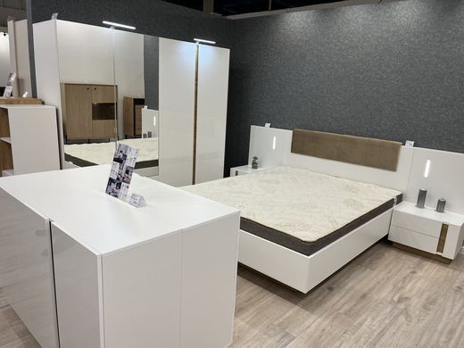 Кровать (каркас) Perfect Home Арко / Arco 160 с мягким изголовьем двуспальная Белый глянец/дуб грандсон реальная фотография