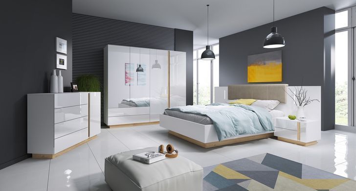 Кровать (каркас) Perfect Home Арко / Arco 160 с мягким изголовьем двуспальная Белый глянец/дуб грандсон реальная фотография