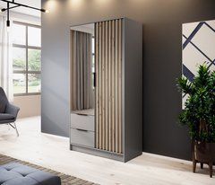 Шкаф для одежды Perfect Home Нелли / Nelly 2D 2-дверный с зеркалом Серый/дуб артизан реальная фотография