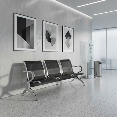 Cекції-стільці SKY S3 для зон очікування Intarsio чорний/хром жива фотографія