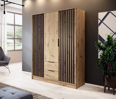 Шкаф для одежды Perfect Home Нелли / Nelly 3D 3-дверный Дуб артизан/черный реальная фотография