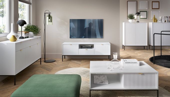 Комод высокий Perfect Home Новая/Nova 2-дверный с черными ножками K104 Белый реальная фотография