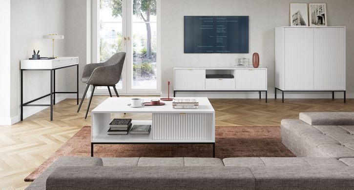 Комод высокий Perfect Home Новая/Nova 2-дверный с черными ножками K104 Белый реальная фотография