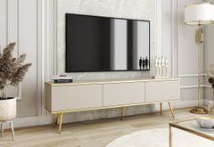 Тумба под телевизор Perfect Home Оро/Oro 3-дверная с золотыми ножками RTV175 Бежевый реальная фотография