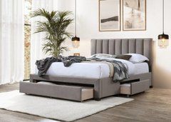 Кровать двуспальная HALMAR GRACE 140х200 см с ящиками бежевый велюр реальная фотография