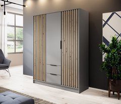 Шкаф для одежды Perfect Home Нелли / Nelly 3D 3-дверный Серый/дуб артизан реальная фотография