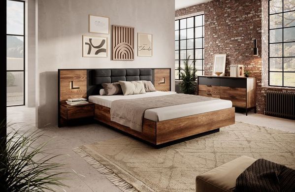 Кровать (каркас) Perfect Home Милтон / Milton 160 с мягким изголовьем двуспальная Каштан/антрацит реальная фотография