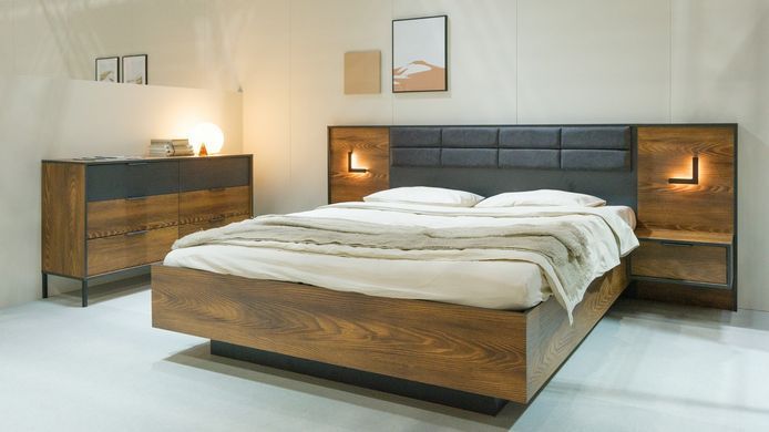 Кровать (каркас) Perfect Home Милтон / Milton 160 с мягким изголовьем двуспальная Каштан/антрацит реальная фотография