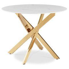 Стол круглый MEBEL ELITE BALI 100 см Белый мрамор/золото реальная фотография