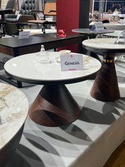 Журнальний столик GENESIS Halmar 70x70 Білий Мармур/Горіх/Золото жива фотографія