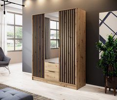 Шкаф для одежды Perfect Home Нелли / Nelly 3D 3-дверный с зеркалом Дуб артизан/черный реальная фотография