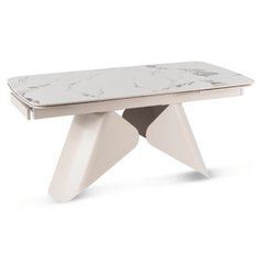 Керамический раскладной стол VERONA Mebel Elite 160(240)х90 Белый мрамор/кашемир реальная фотография