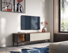 Тумба під ТВ з підсвіткою Вічі / Vici RTV180 3-дверна Горіх/кашемір Perfect Home Польща жива фотографія