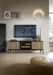Тумба під ТВ з підсвіткою Perfect Home Сенто / Sento RTV154 3-дверна Чорний/дуб вотан жива фотографія