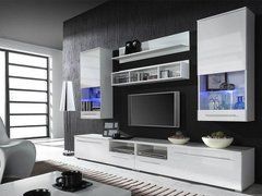Стінка LUNA Cama Білий Мат / Білий Глянець жива фотографія