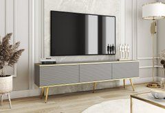 Тумба под телевизор Perfect Home Оро/Oro 3-дверная с золотыми ножками RTV175 MDF Серый реальная фотография