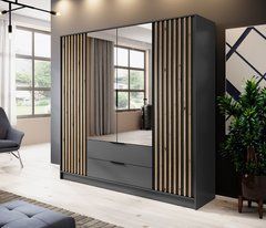 Шафа для одягу Perfect Home Неллі / Nelly 4D 4-дверна з дзеркалом Графіт/дуб артизан жива фотографія