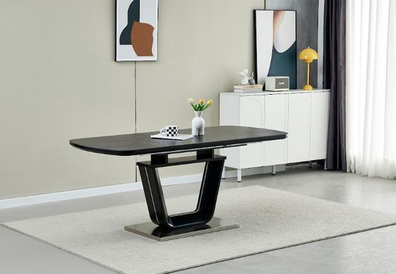 Стол Обеденный GUSTAF CERAMIC Shks Black Matt Bjorn 140(180)х80 Черный Эффект Мрамора реальная фотография