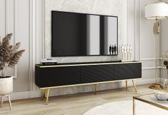 Тумба под телевизор Perfect Home Оро/Oro 3-дверная с золотыми ножками RTV175 MDF Черный реальная фотография