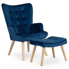 Крісло м'яке оксамитове з підставкою для ніг MEBEL ELITE LOZANO Velvet Синій