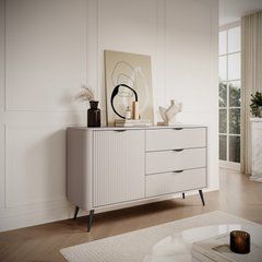 Комод Perfect Home Ланте/Lante 1-дверный с 3 ящиками и черными ножками 1D3S/138 Беж реальная фотография