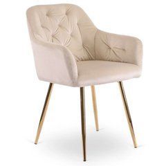 Стул бархатный MEBEL ELITE RAYA, кремовый/золотой реальная фотография