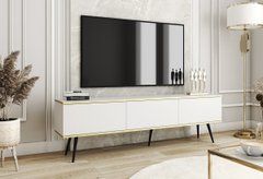 Тумба под телевизор Perfect Home Оро/Oro 3-дверная с черными ножками RTV175 Белый реальная фотография