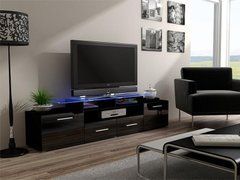 ТВ Тумба EVORA BLACK RTV Cama 194 Черный Мат / Черный Глянец реальная фотография