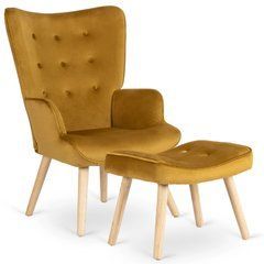 Крісло м'яке оксамитове з підставкою для ніг MEBEL ELITE LOZANO Velvet Гірчичний