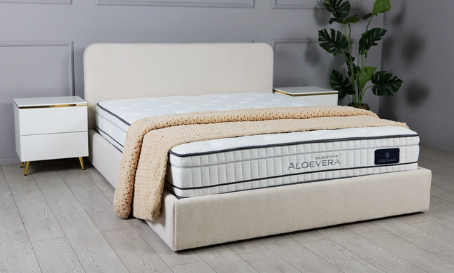 Кровать с подъемным механизмом КАТРИН Prestol 180х200 молочный Alpaca 02 букле реальная фотография