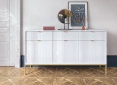 Комод Perfect Home Новая/Nova 3-дверный с 3 ящиками и золотыми ножками KSZ154 Белый реальная фотография