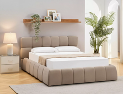 Кровать с подъемным механизмом PARMARA Velvet Signal 160x200 Темный Беж реальная фотография