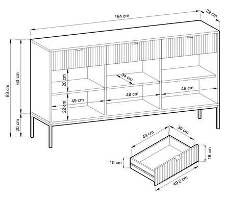 Комод Perfect Home Новая/Nova 3-дверный с 3 ящиками и золотыми ножками KSZ154 Черный реальная фотография