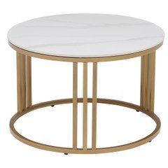 Журнальный стол MEBEL ELITE KORIN 70 см Белый глянец / Золото реальная фотография