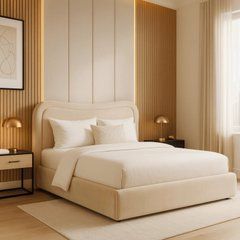 Кровать HAGA Mebel Elite 160x200 Кремовый велюр реальная фотография