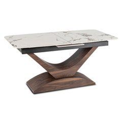 Стол ALICANTE Mebel Elite 160(200)х90 Белый мрамор/Орех реальная фотография