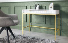 Стол туалетный Perfect Home Новая/Nova с 2 ящиками и золотыми ножками T104 Белый реальная фотография