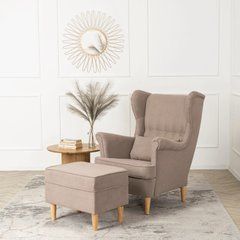 Крісло м'яке оксамитове з підставкою для ніг MEBEL ELITE EVAN 2 Бежевий
