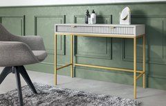 Стол туалетный Perfect Home Новая/Nova с 2 ящиками и золотыми ножками T104 Серый реальная фотография