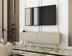 Тумба под телевизор Perfect Home Оро/Oro 2-дверная с золотыми ножками RTV135 MDF Бежевый реальная фотография