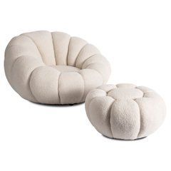 Мягкое кресло с подставкой MEBEL ELITE PETTIT Кремовый/букле