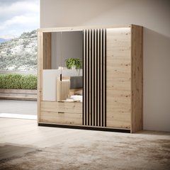Шафа напівкупе для одягу Perfect Home Таллі / Tally 4-дверна з дзеркалом 4D2S/220 Дуб артизан/антрацит жива фотографія