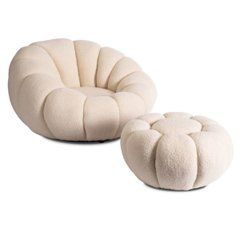 М'яке крісло з підставкою MEBEL ELITE PETTIT Бежевий / букле