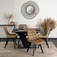 MEBEL ELITE Набор CLARK Стол 120-160 см Черный мрамор и 4 стула RICK Бежевый реальная фотография