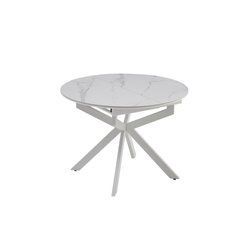 Стіл Обідній ATLAS CERAMIC Snow white Matt (White leg) Bjorn 105(138)х105 Білий Ефект Мармуру жива фотографія