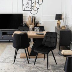 MEBEL ELITE Комплект CLARK Стол 120-160 см Дуб Артисан/Черный и 4 стула RIO Черный реальная фотография